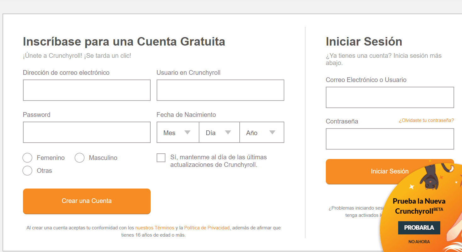 Cómo crear un perfil en Crunchyroll