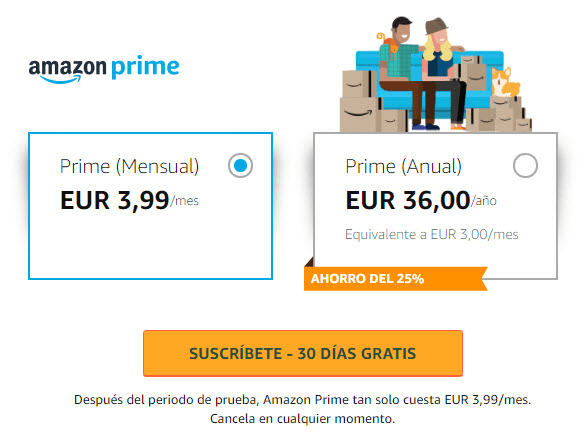 Planes mensuales de Prime