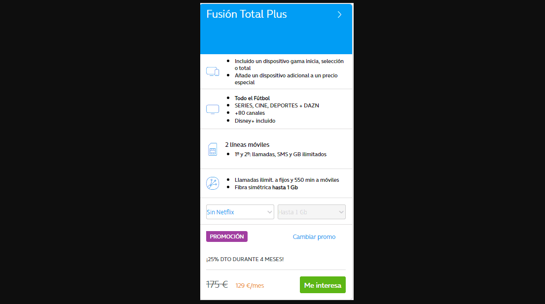 Ejemplo de Tarifa Fusión Total Plus