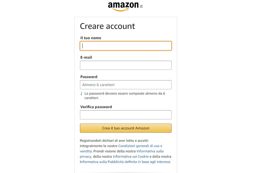 Creare un account amazon