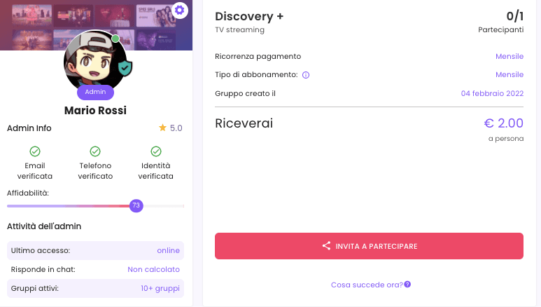 Come crea una condivisione Discovery + come Admin su Together Price