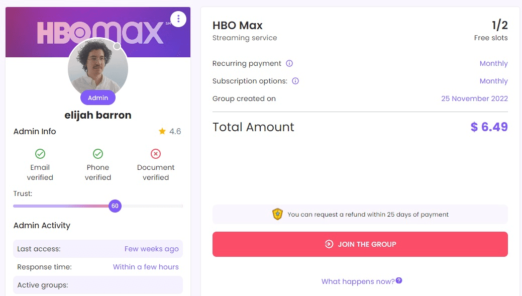 Un Joiner al gruppo di condivisione di HBO Max negli USA.