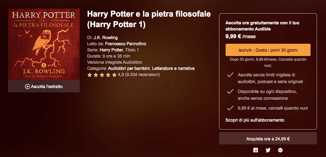 Harry Potter streaming su Audible