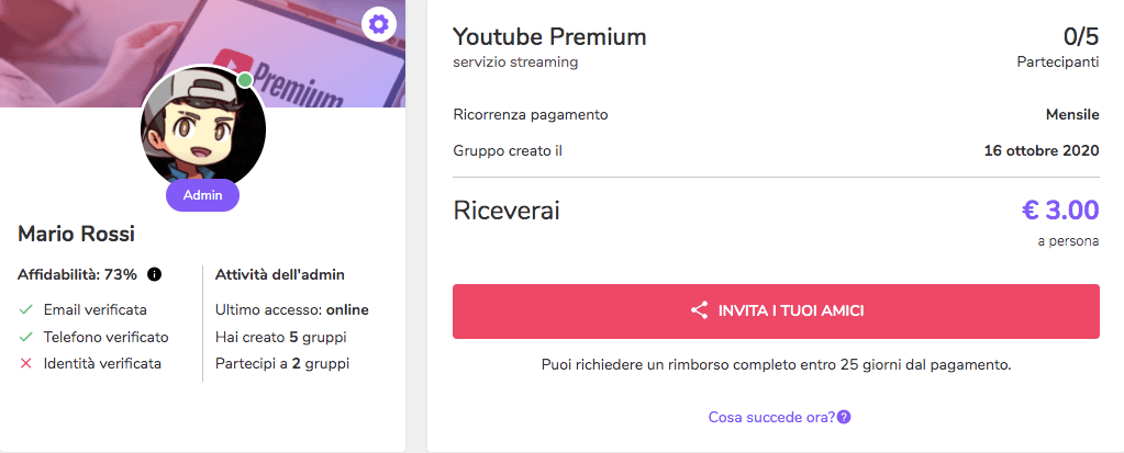 YOUTUBE PREMIUM gruppo creato