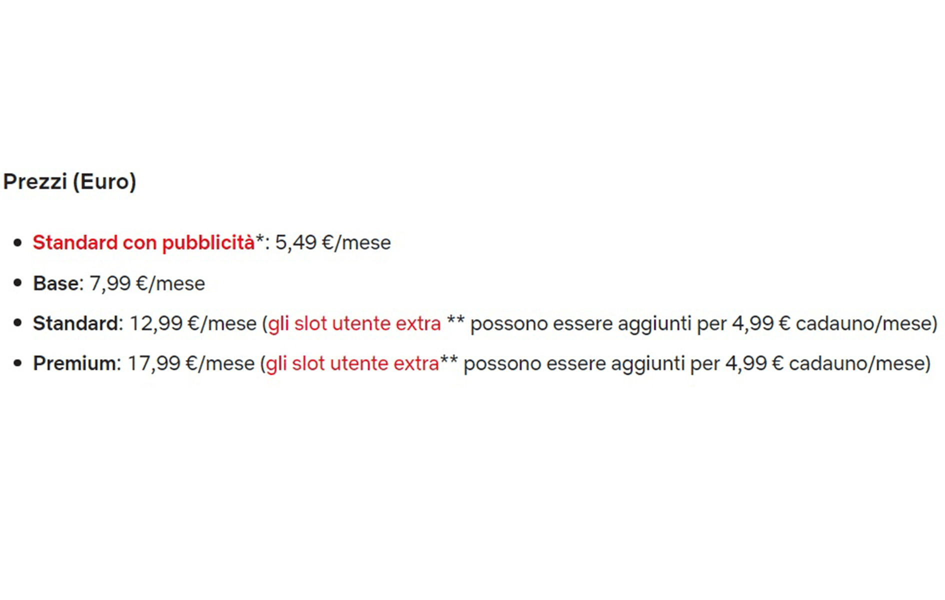 Prezzi Netflix aggiornati alle nuove norme di condivisione con persone al di fuori del proprio nucleo domestico ma residenti nello stesso paese, quindi in Italia.