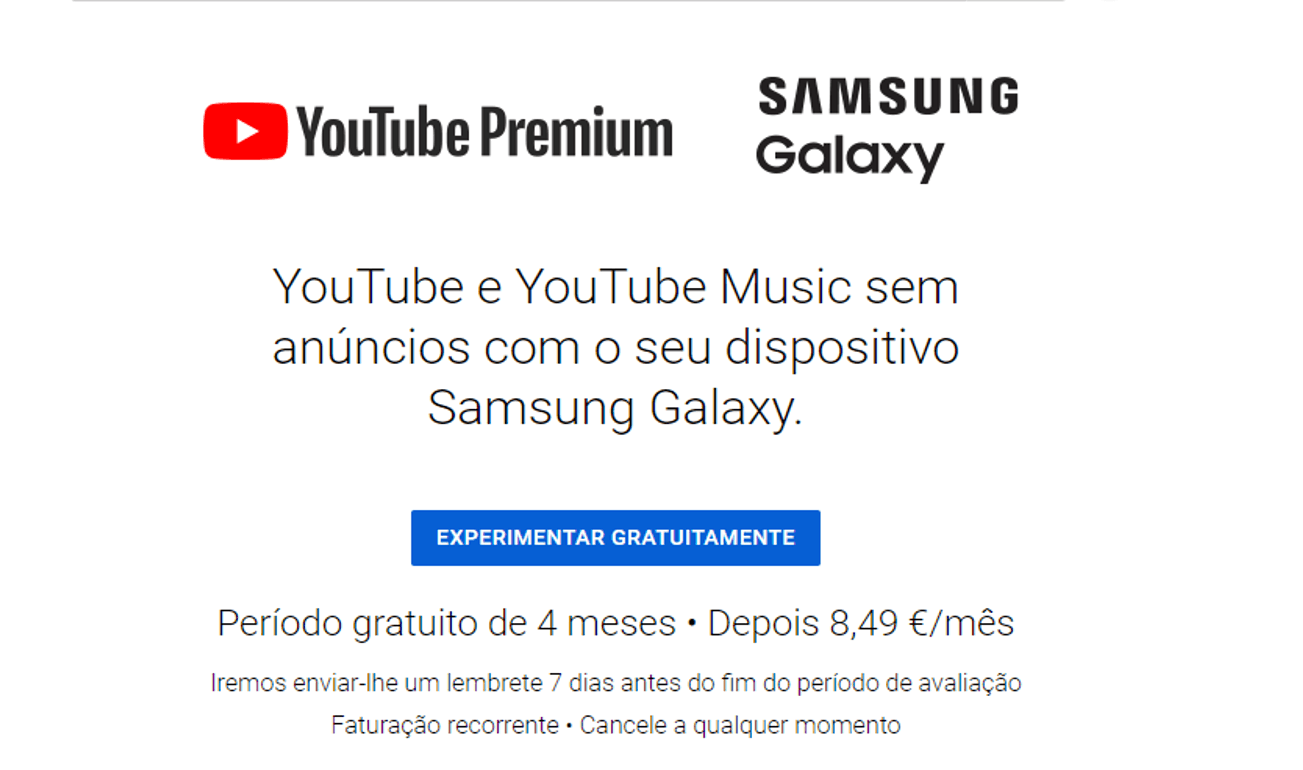 YouTube Premium preço Portugal