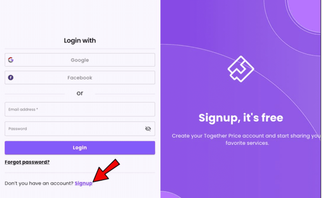 Sign up for free on Together Price.