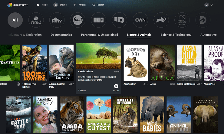 Discovery Plus content on the site.