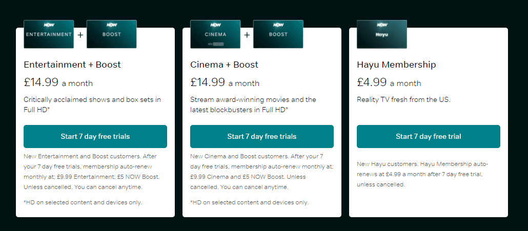 Now TV plans and prices UK