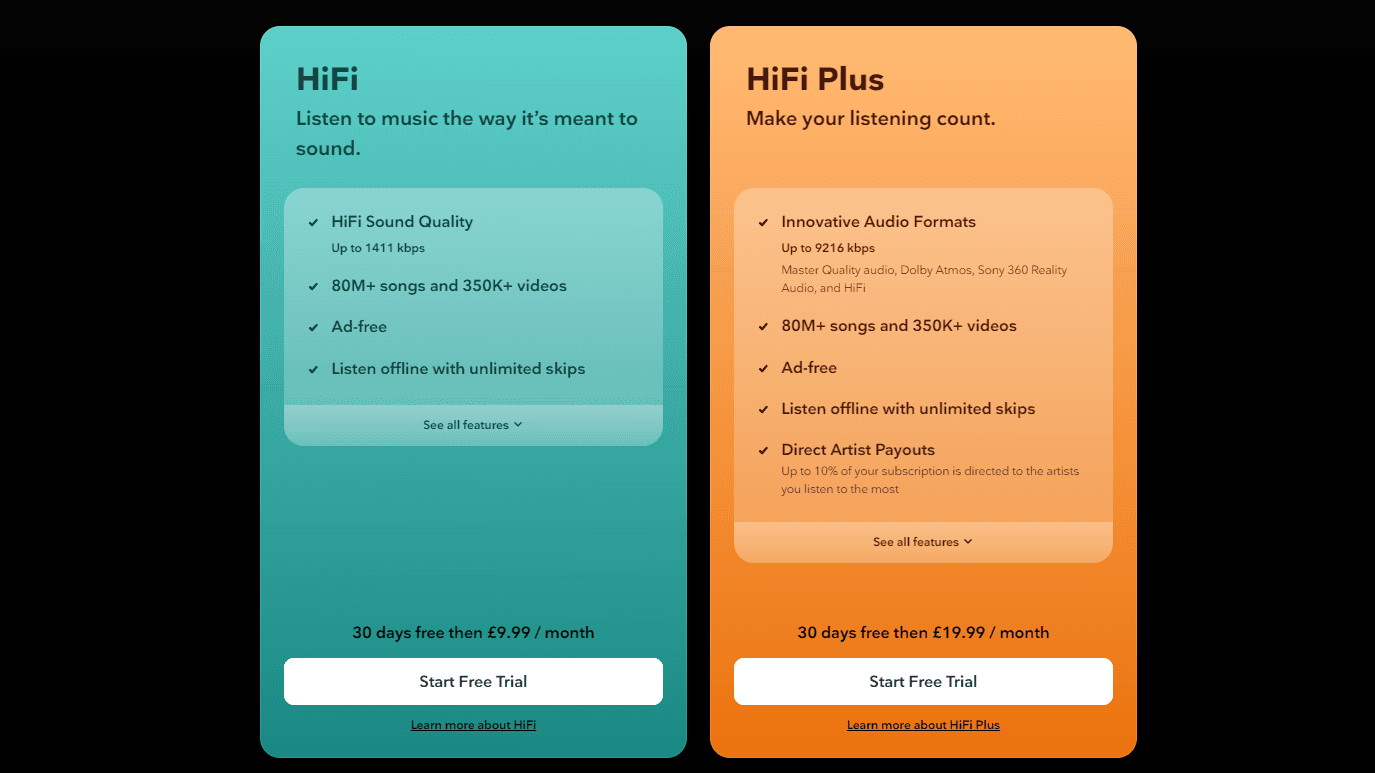 Individual Hi-Fi plans and prices