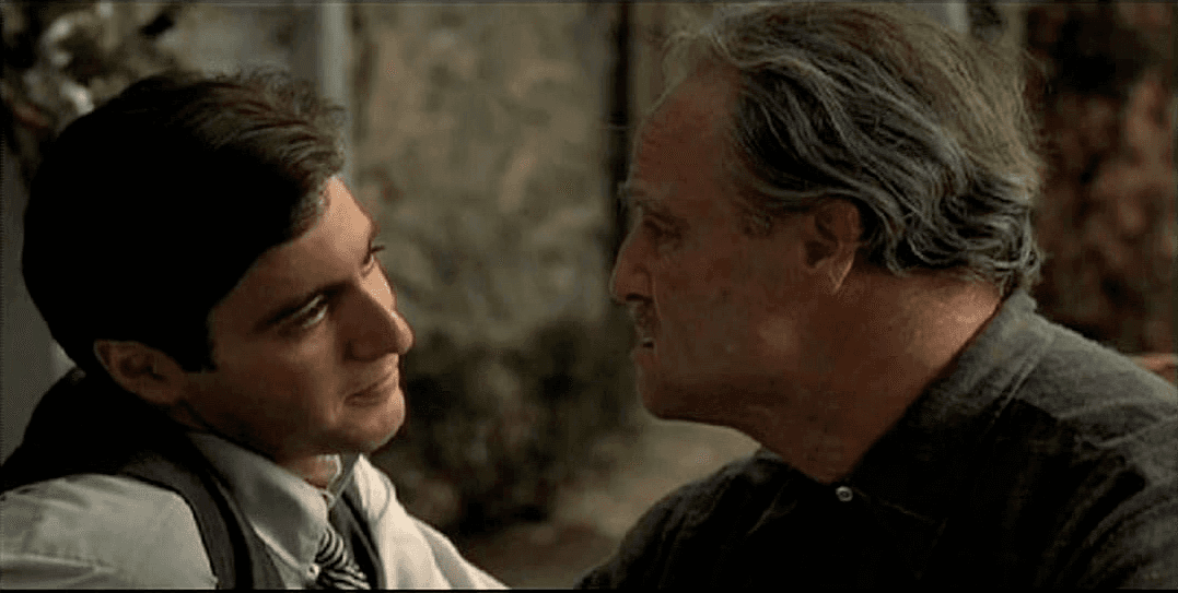 Al Pacino and Marlon Brando in The Godfather