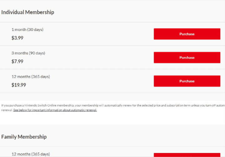 Nintendo Switch Online Plans