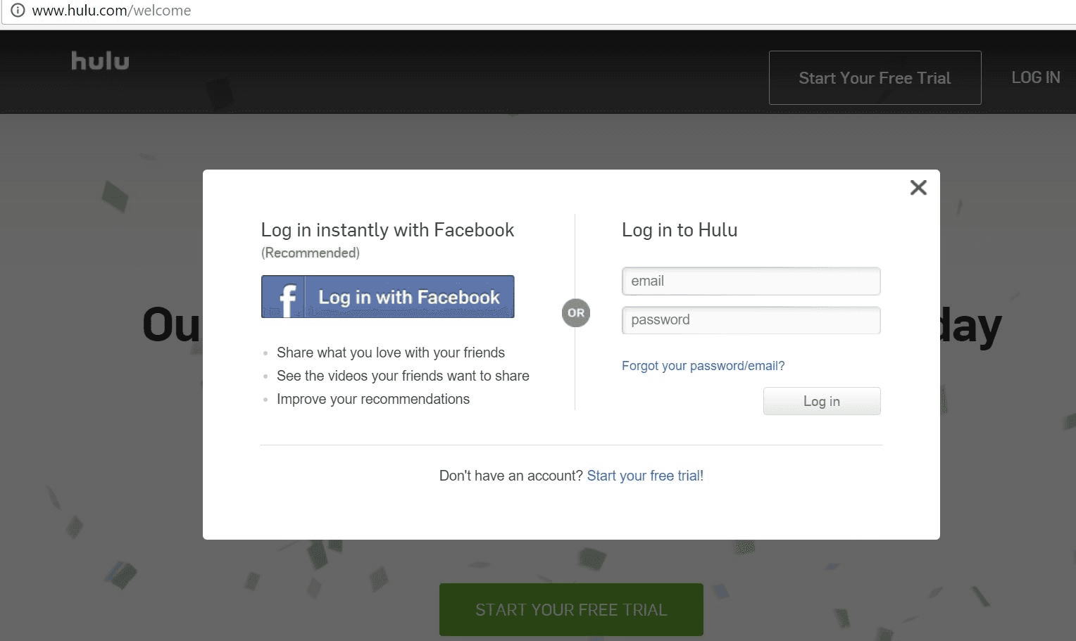 Log in to Hulu