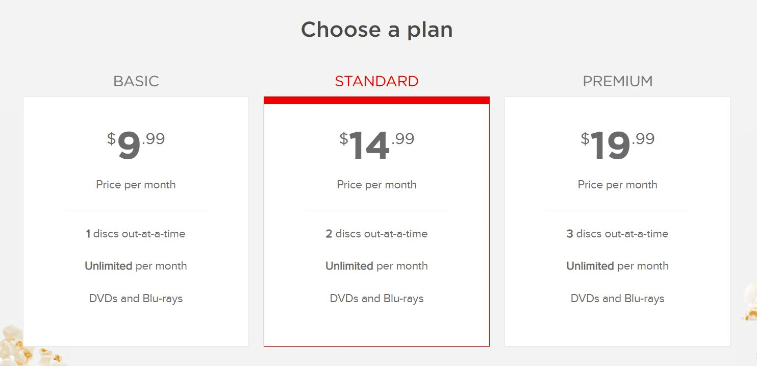 Netflix price for Blu-ray and DVD service.