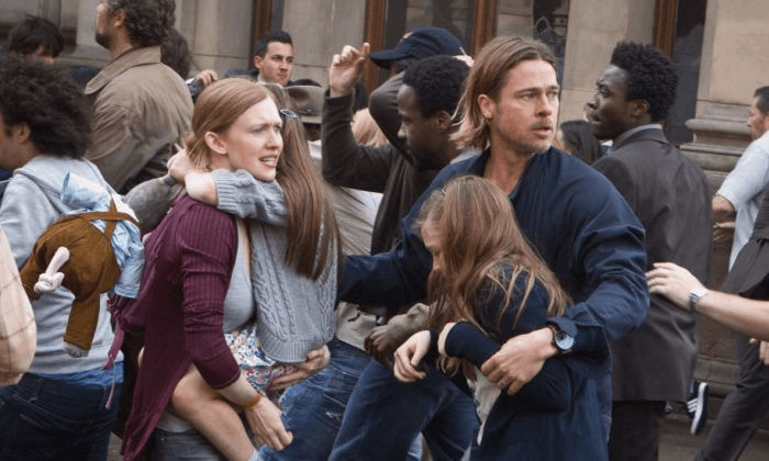 Brad Pitt and Mireille Enos in World War Z