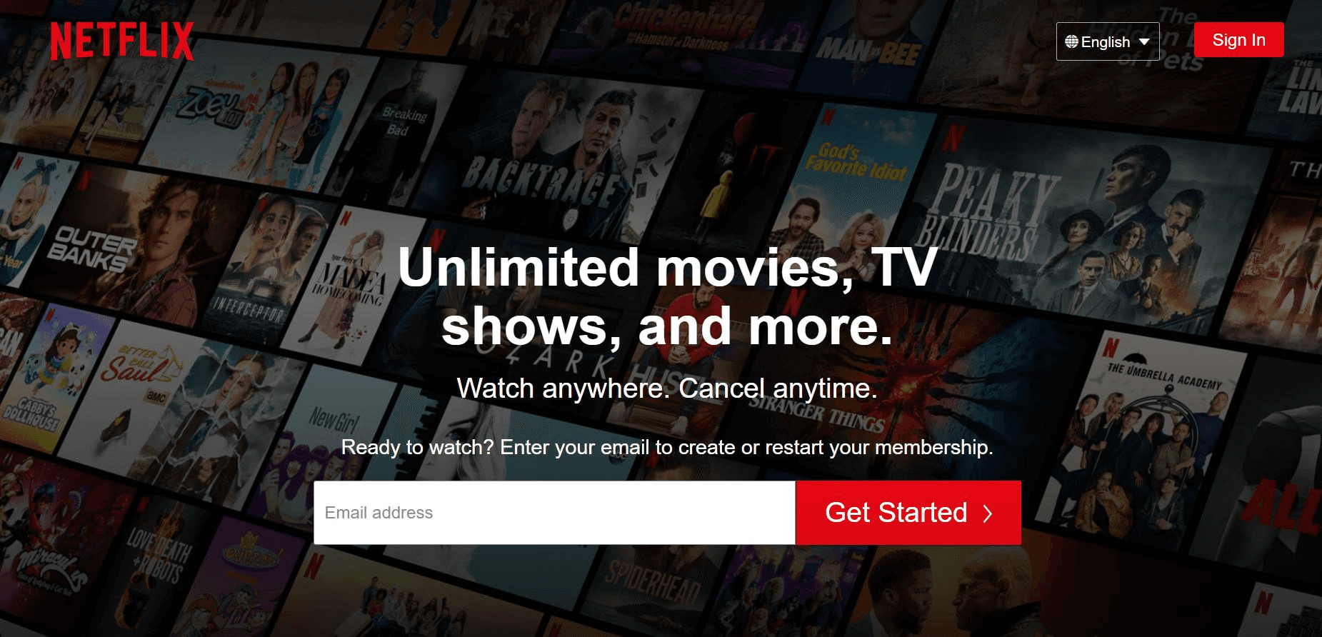 Netflix screen first page