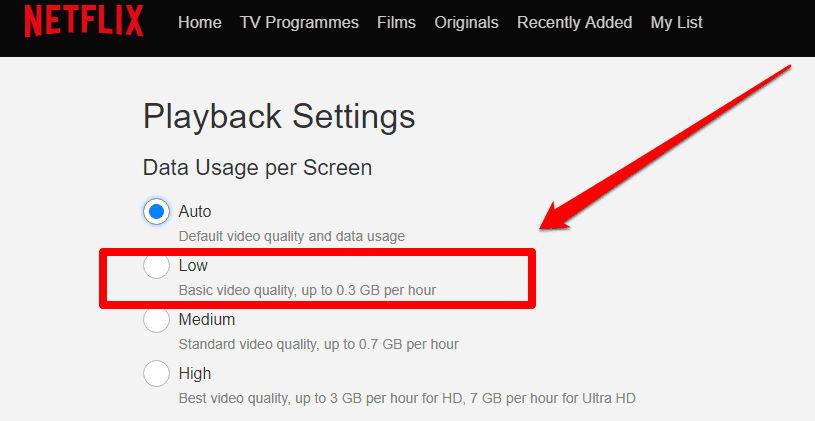 Playback Settings in Netflix app